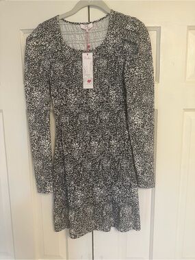 Parker Black & White Smocked Floral Long Sleeve Mini Dress BNWT